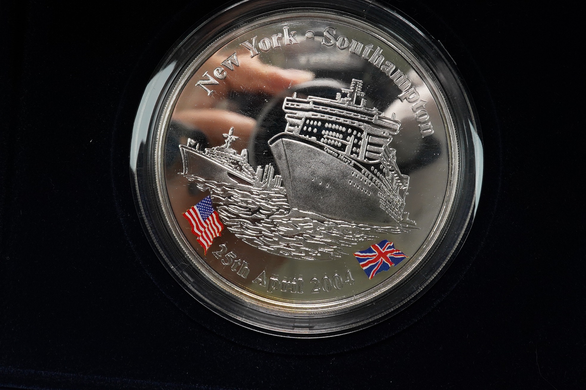 Westminster mint, three 5oz. silver commemorative medals; 2002 annual history, 2003 50th anniversary of the conquest of Everest and 2004 great liners, in case of issue with certificate, limited editions of 300 and 500.